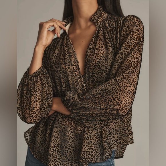 NWT Free People The Estela Sheer Printed
Blouse: Burnout Edition Black Pattern - Picture 10 of 11
